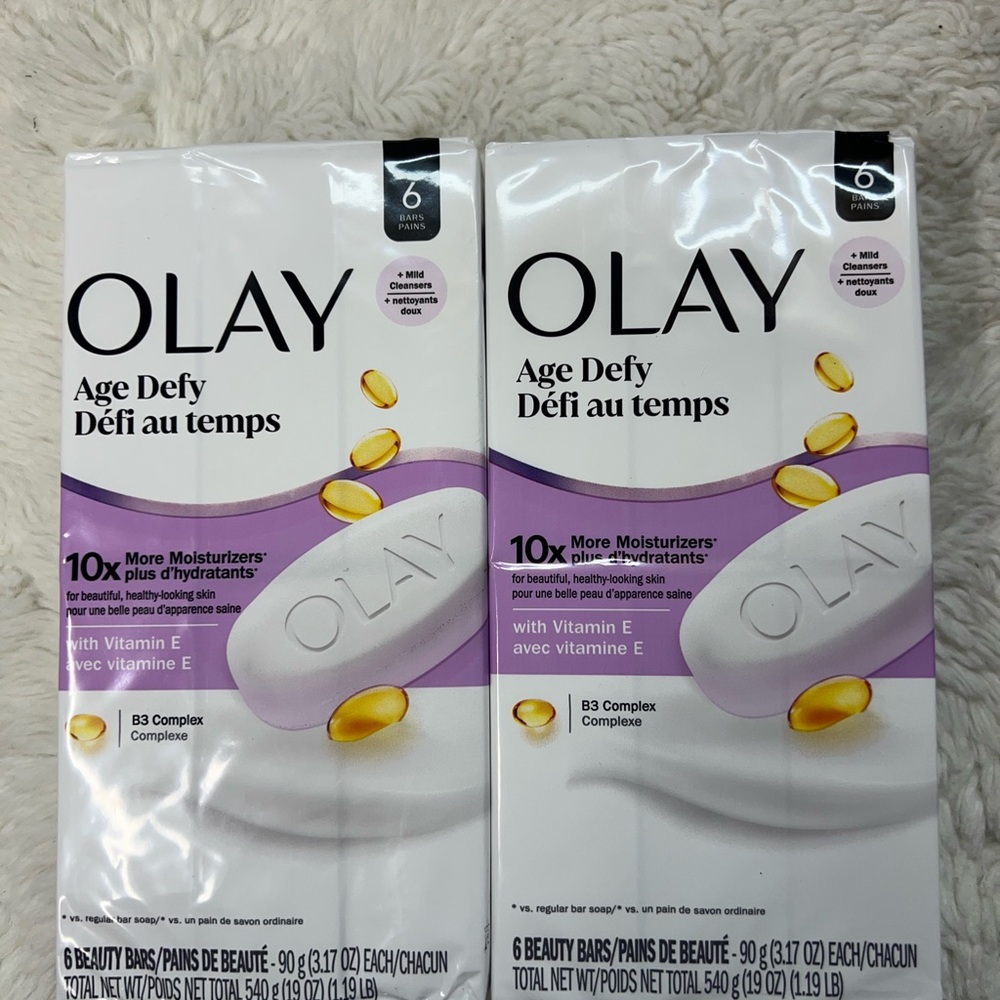 Lot Of 2 OLAY Age Defy Beauty Bar Soap 6 Pack 10X Moisturizers Vitamin E 3.17oz